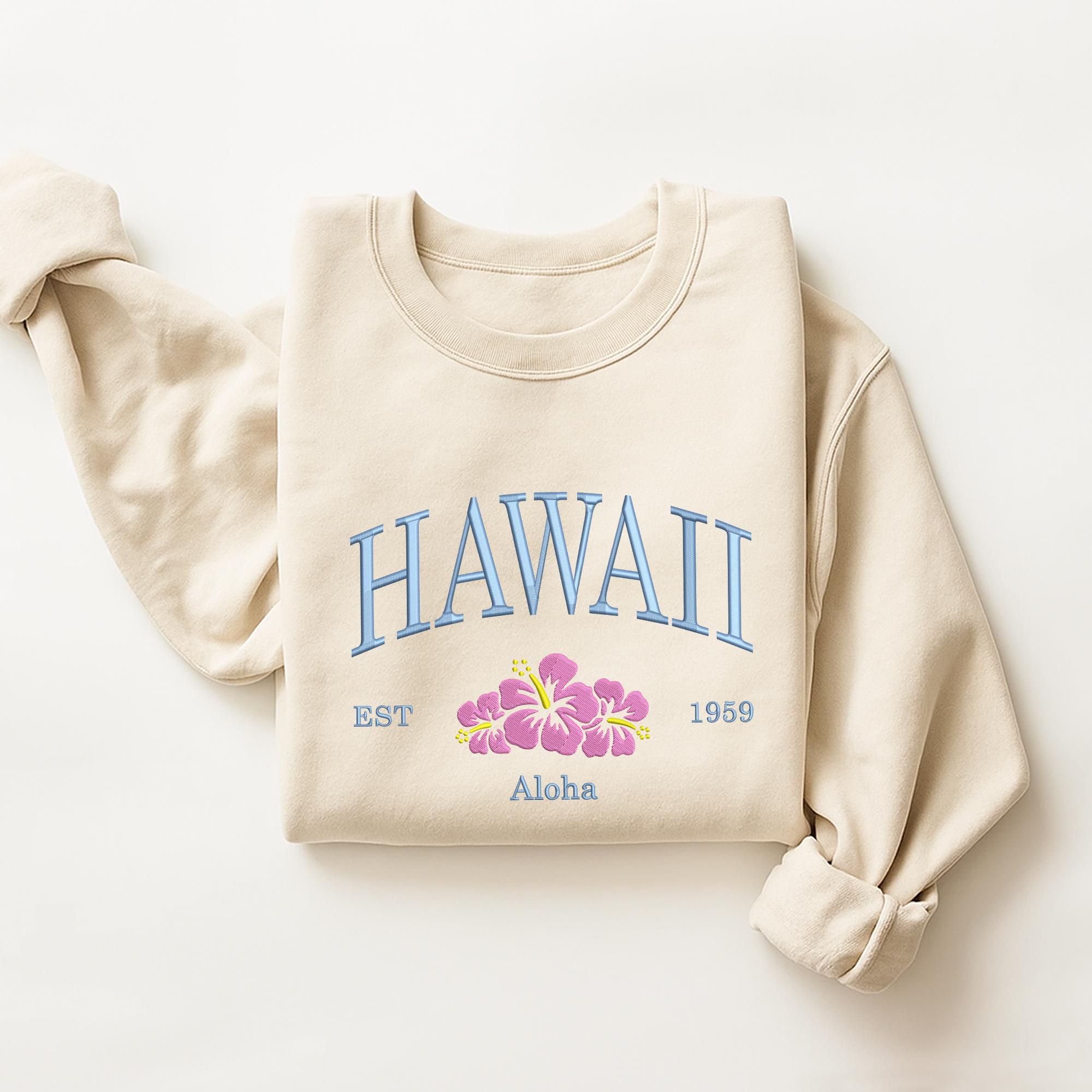 Hawaii Embroidered Sweatshirt, Aloha Travel Gift Crewneck, Tropical Island Shirt, Hawaii Vacation Hoodie