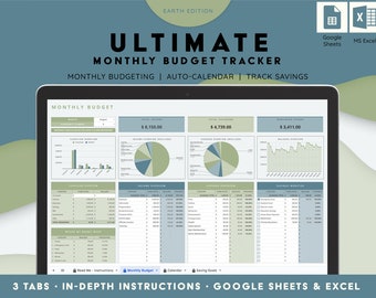 Monthly Budget Mastery Template | EXCEL & GOOGLE Sheets, Income and Expense Tracker, Calendar, Personal Finance, FREE Guide | Earth Edition