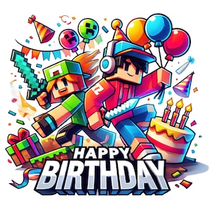 Diseño de feliz cumpleaños de Roblox, regalo de cumpleaños de juego, camiseta infantil de Roblox, fiesta de cumpleaños de Roblox, adorno para tarta de Roblox, regalos de Roblox, pancarta de Roblox