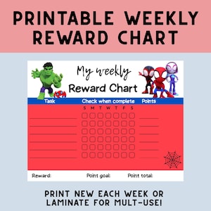 Superhero Reward Chart for Kids: Printable Chore Tracker (11x8.5 Digital Download