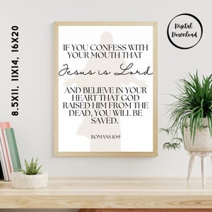 Romans 10:9 Scripture Wall Art Printable | Christian Bible Verse Digital Download | 8.5x11, 11x14, 16x20 JPG | Faith Home Decor | Romans
