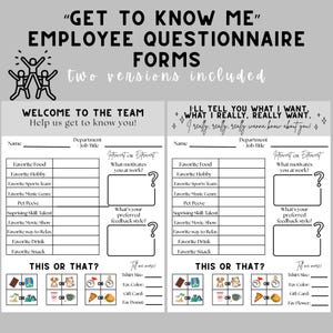Team Building Questionnaire: Employee Introductions, 2 Styles (Printable PDF)