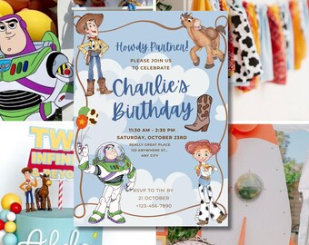 Toy Birthday Invitation Template: Editable Canva Design (Digital Download, Favor Tags Included)