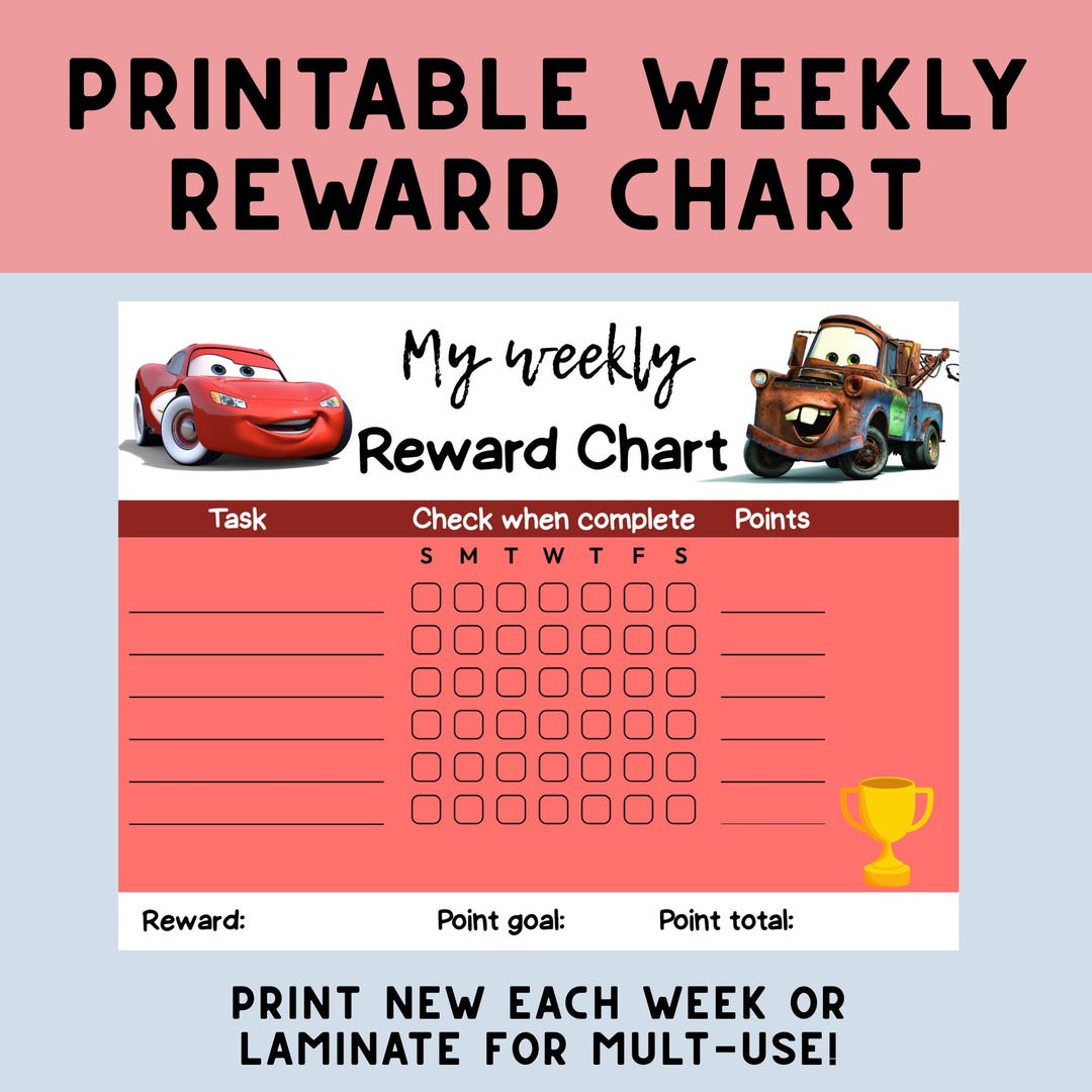 Racecar Weekly Reward Chart for Kids | Printable Chore & Behavior Chart ...