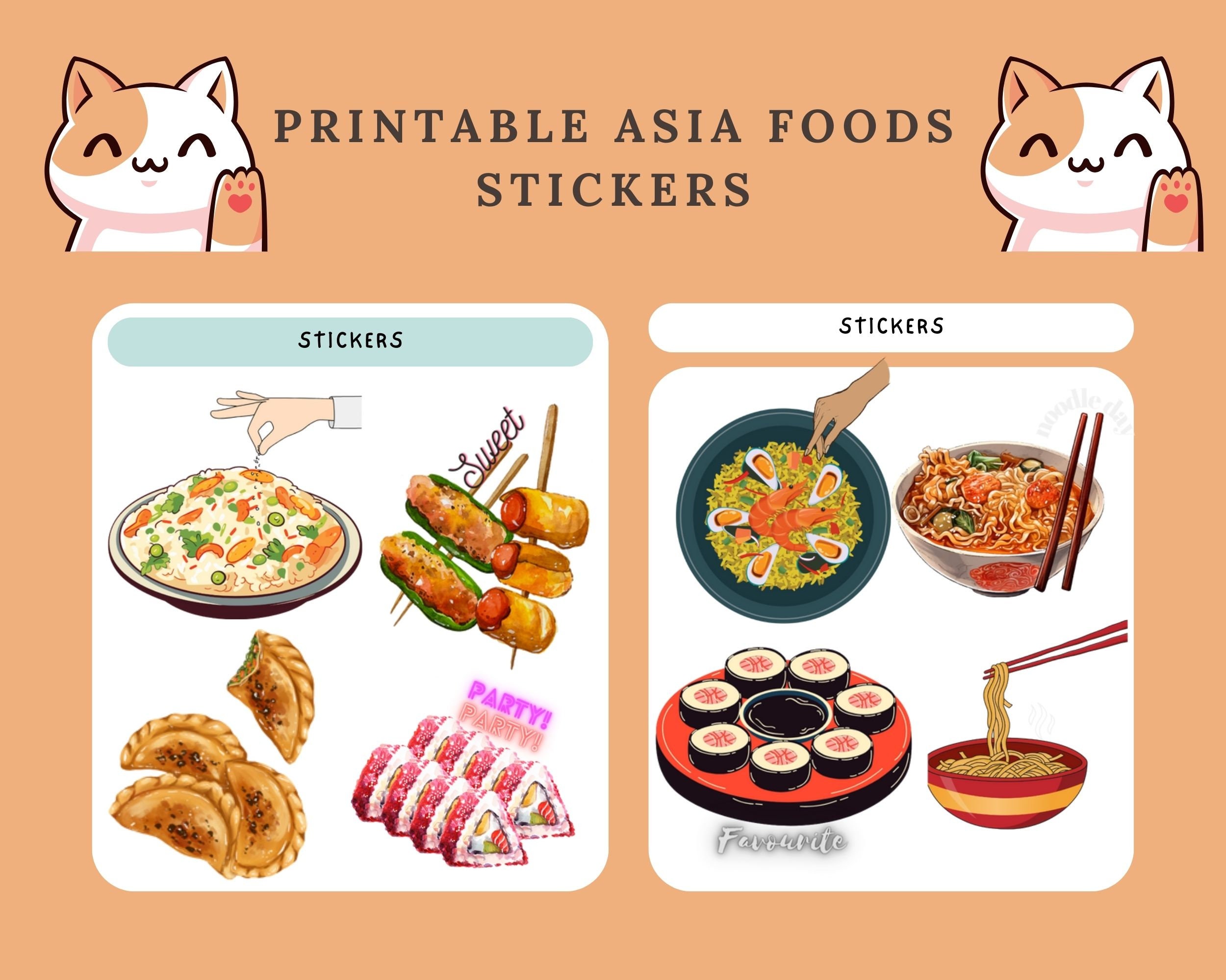 Asian Foods Printable Stickers Printable Foods Stickers - Etsy