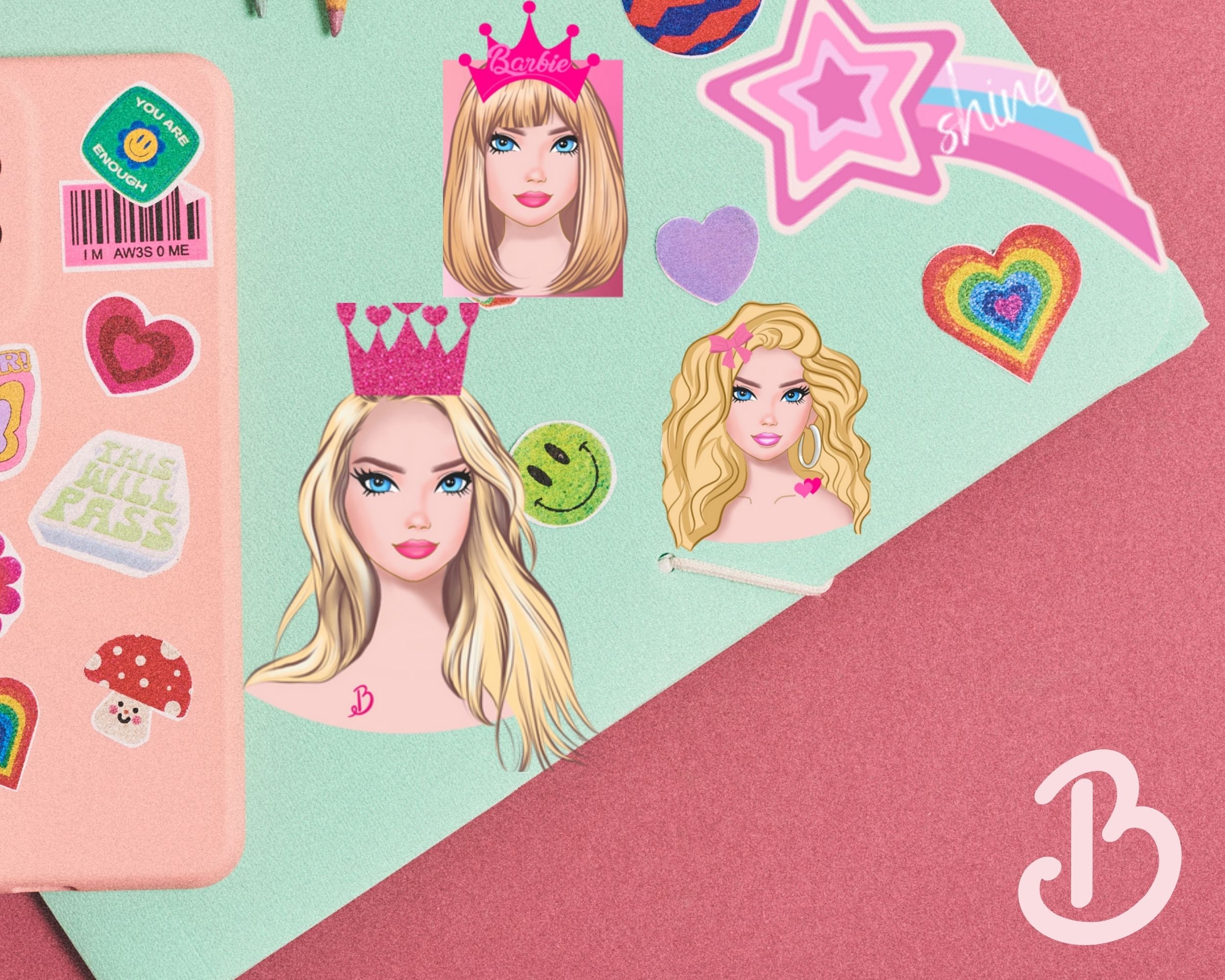 Printable Barbie Stickers Pink Stickers Digital Barbie - Etsy