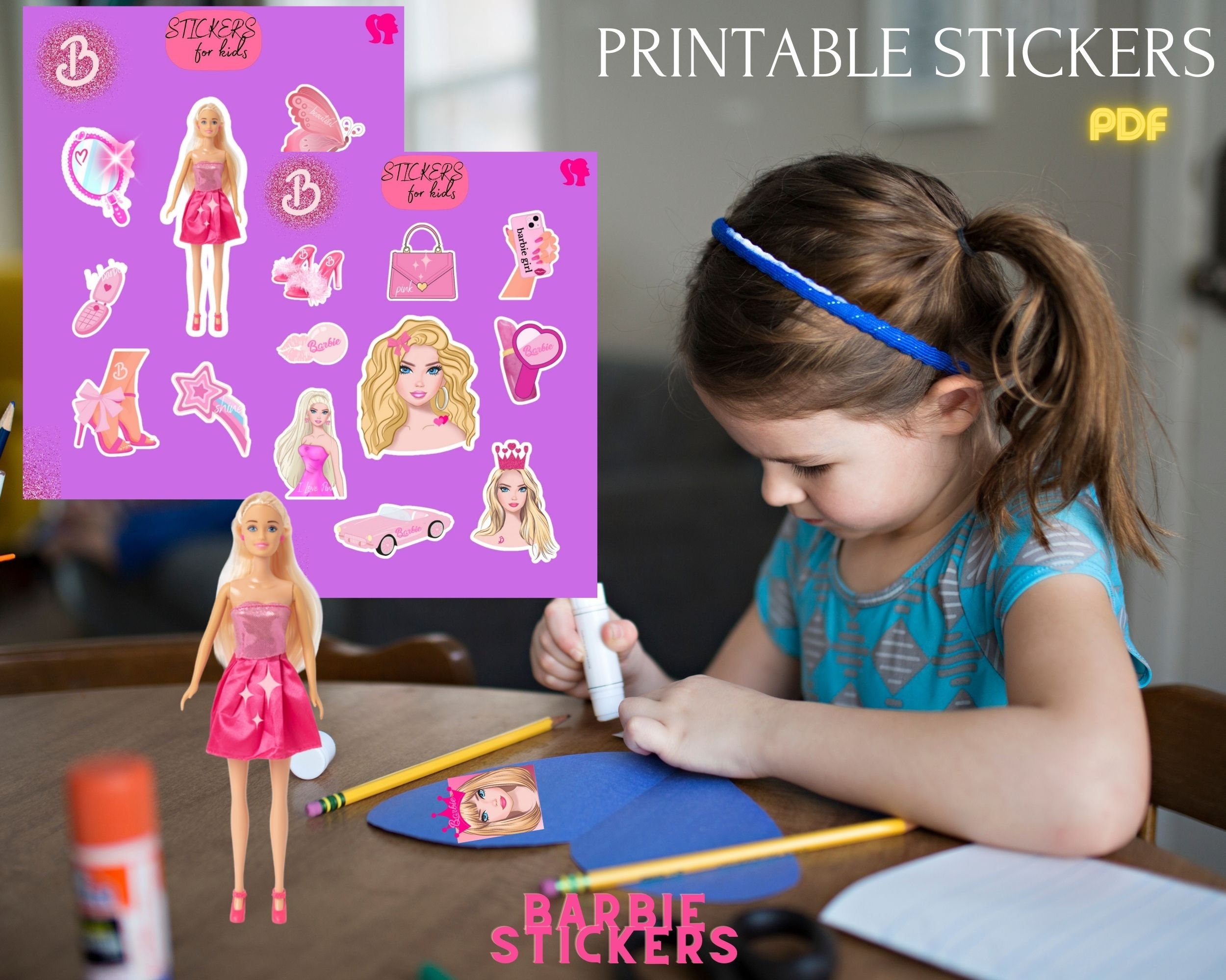 Printable Barbie Stickers Pink Stickers Digital Barbie Etsy