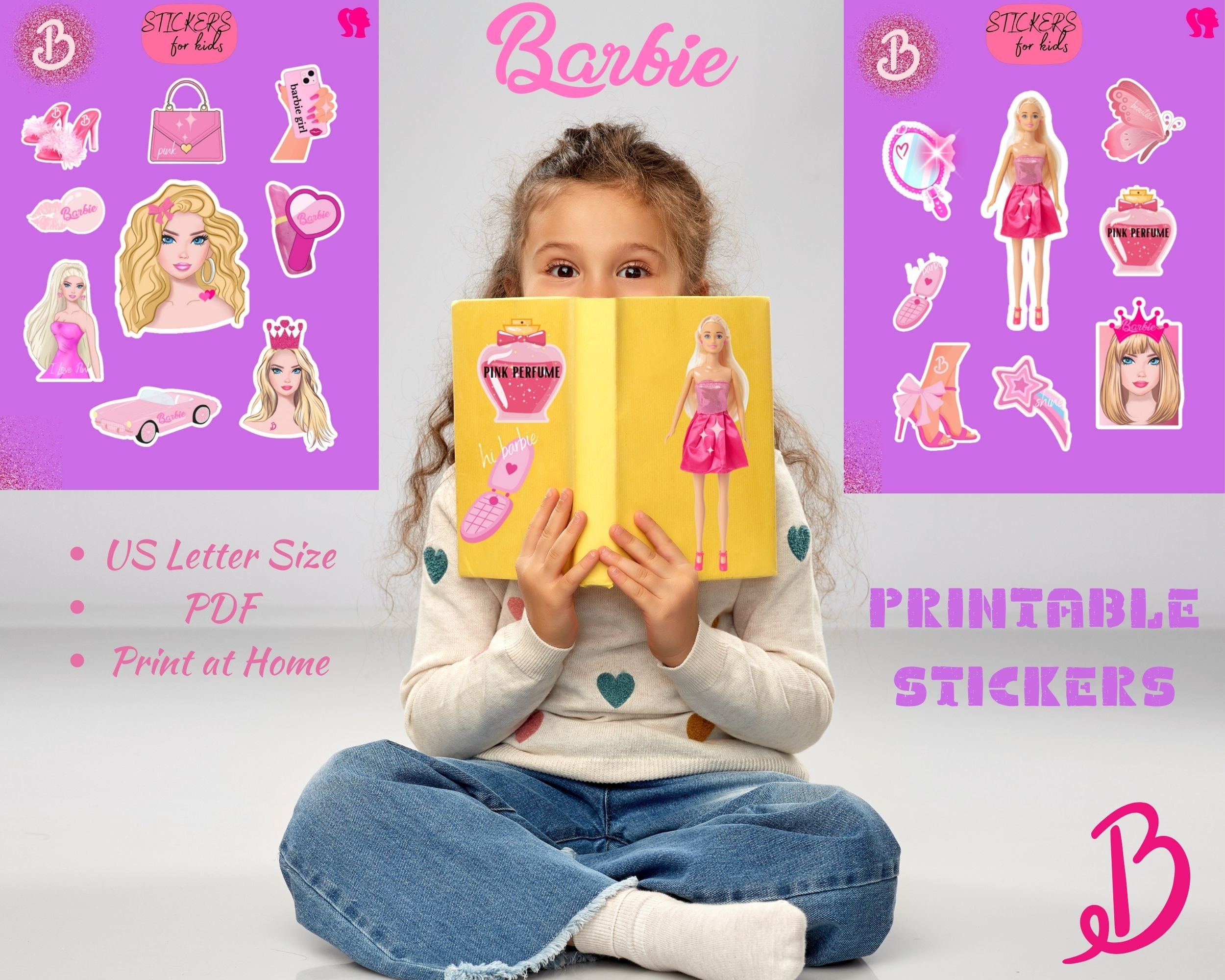 Printable Barbie Stickers Pink Stickers Digital Barbie - Etsy