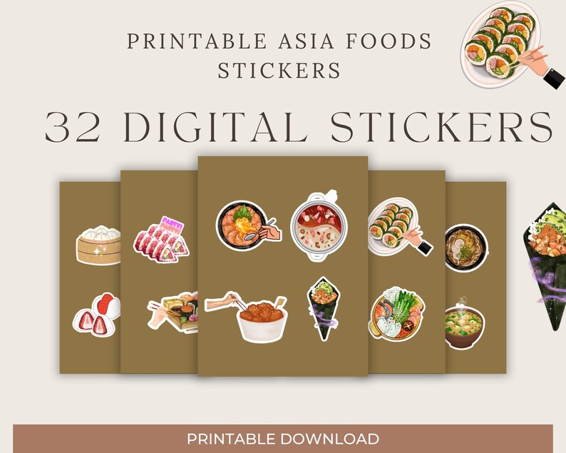 Asian Foods Printable Stickers Printable Foods Stickers - Etsy