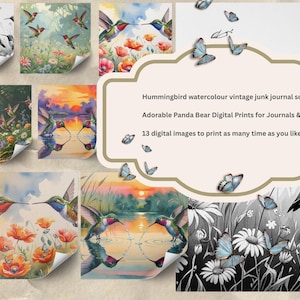 Hummingbird Watercolor Printable Papers: Junk Journal Kit (Digital Download