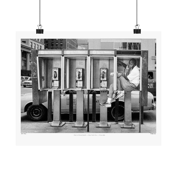 Man in Phone Booth | 1985 NYC Street Photography | Historic Wall Art Print