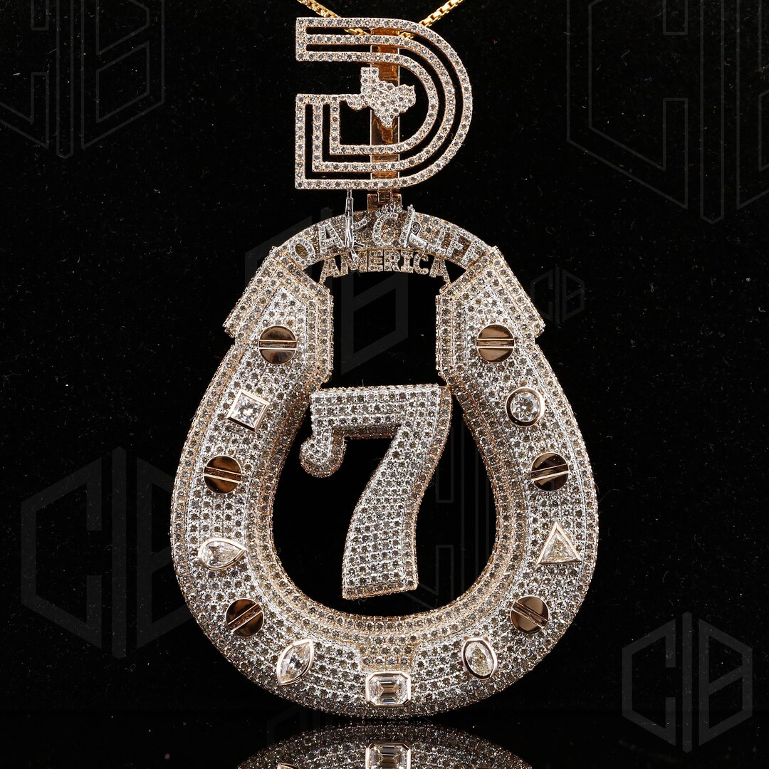 Rapper Pendant Numbers Custom Iced Out 7 Any Number Pendant, 925 Sterling Silver CZ Hip Hop ...