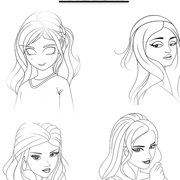 35 jolie dame V2 belles femmes, cheveux, fleurs livre de pages à colorier, adultes + enfants téléchargement immédiat - coloriage en niveaux de gris - cadeau PDF imprimable