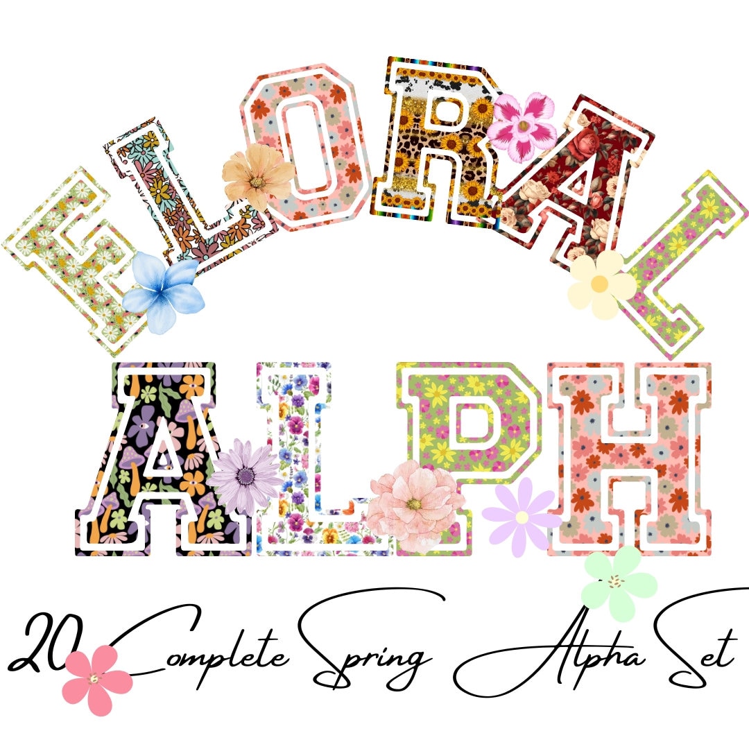 Spring Floral Alphabet PNG Bundle, Flower Letters for Sublimation ...