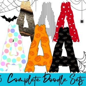 Halloween Doodle letters with Clip Art PNG Files,spooky Alphabet Doodle Set PNG,Make Your Own Name Letters gift horror png Digital Download