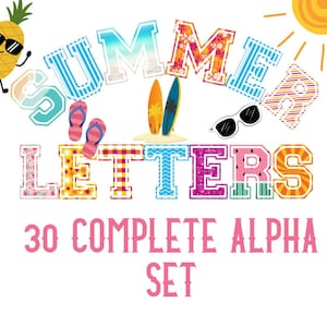 Summer Letters & Numbers PNG, paquete completo de 30 Summer Alpha Pack, crea tu propio nombre con uso comercial permitido