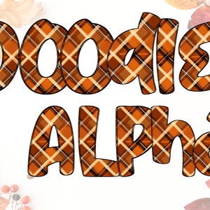 plaid Doodle Letters Alphabet PNG bundle,Thanksgiving Sublimation Alpha Set ,fall Hand Drawn Doodle   FONT ART, Make Your Own Name Letters
