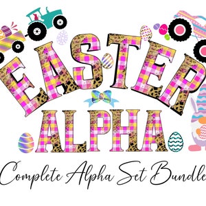 cute pink plaid Easter Doodle LETTERS PNG Alpha, Easter varsity alpha font png bundle,leopard  Easter ALPHABET set Sublimation