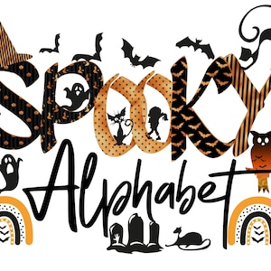 Halloween Doodle letters with Clip Art PNG Files,spooky Alphabet Doodle Set PNG,Make Your Own Name Letters gift horror png Digital Download