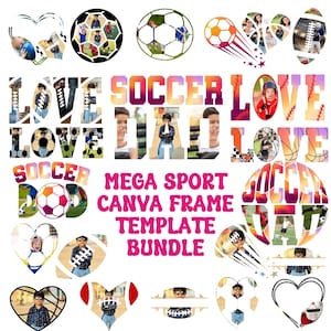 Editable Mega CANVA Frames Sport Bundle with commercial us allowed, easy Drag & Drop Baseball Football Basketball Sublimation Designs