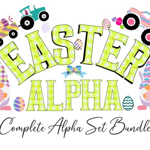 cute bunny Easter Doodle letters Alpha PNG, Easter varsity alphabet font png set  bundle,Easter Letters Sublimation png bundle