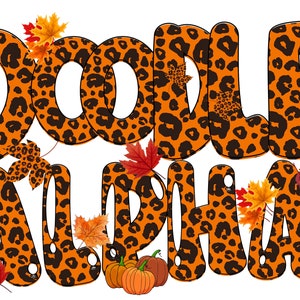 Leopard Doodle Letters Alphabet PNG bundle,Thanksgiving Sublimation Alpha Set ,fall Hand Drawn Doodle   FONT ART, Make Your Own Name Letters