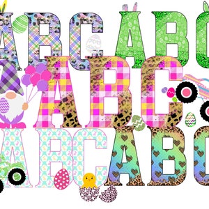 Easter Doodle LETTERS Bundle PNG,cute PLAID Easter alpha set, Easter Letters & Numbers Alphabet pack,  bonus easter Clipart bundle
