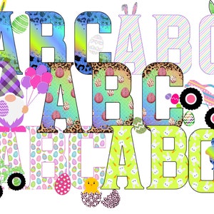 Easter varsity Alphabet Letters PNG, Easter Eggs, Easter Bunny png, Doodle Alpha Set bundle sublimation Designs, Easter Letters Clipart,