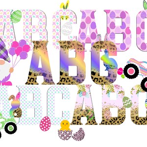 Easter Doodle Alphabet PNG,Easter varsity alpha font png bundle,Easter Letters Sublimation+easter clipart png bundle