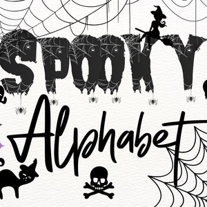 Halloween Doodle letters met Clip Art PNG-bestanden, griezelige alfabet Doodle Set PNG, maak je eigen naambrieven cadeau horror png Digitale download