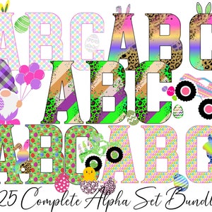 Easter varsity Alphabet Letters PNG, Easter Eggs, Easter Bunny,  Doodle Alpha Set bundle sublimation Designs, Easter Letters Clipart,