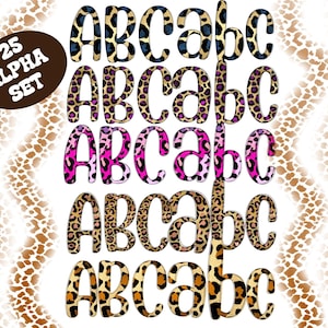 Leopard Doodle Letters Alphabet with clip art PNG bundle,Leopard Print Animal , Hand Drawn  Doodle  Sublimation Alpha Set digital Designs