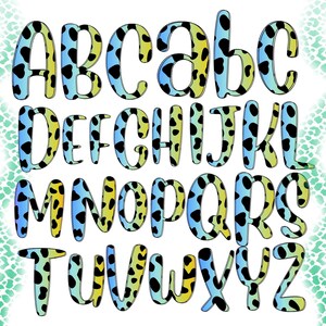 Leopard Doodle Letters Alphabet with clip art PNG bundle,Leopard Print Animal , Hand Drawn  Doodle  Sublimation Alpha Set digital Designs