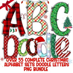 Christmas Doodle Letters: 55+ Alphabet PNG Sets (Digital Download)
