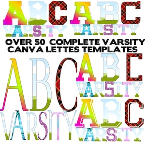 Easy drag and drop Canva Letters Frames Set, Uppercase and Lowercase varsity Frame alphabet,over 50 complete alpha Template bundle