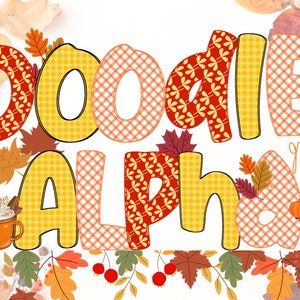 plaid Doodle Letters Alphabet PNG bundle,Thanksgiving Sublimation Alpha Set ,fall Hand Drawn Doodle   FONT ART, Make Your Own Name Letters