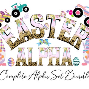 cute Easter Doodle letters Alpha PNG,floral Easter varsity alphabet font png bundle,leopard Easter Letters Sublimation png bundle