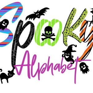 Halloween Doodle letters with Clip Art PNG Files,spooky Alphabet Doodle Set PNG,Make Your Own Name Letters gift horror png Digital Download