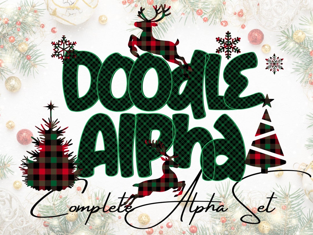 Christmas Doodle Letters Png Bundle Kitchen Plaid Alphabet Clipart ...