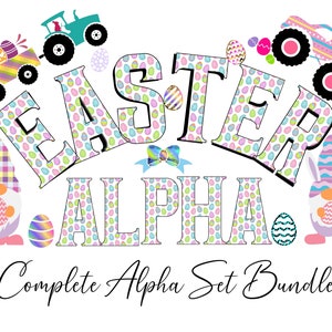 cute Easter Doodle letters Alpha PNG,Easter varsity alphabet font png set bundle, Easter eggs Letters Sublimation png bundle