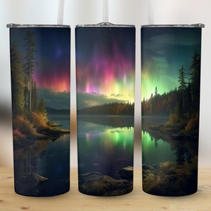 3d Lake Northern Lights 20 oz Skinny Tumbler Sublimation Design Template Straight & Tapered Tumbler Wrap Instant Digital Download PNG