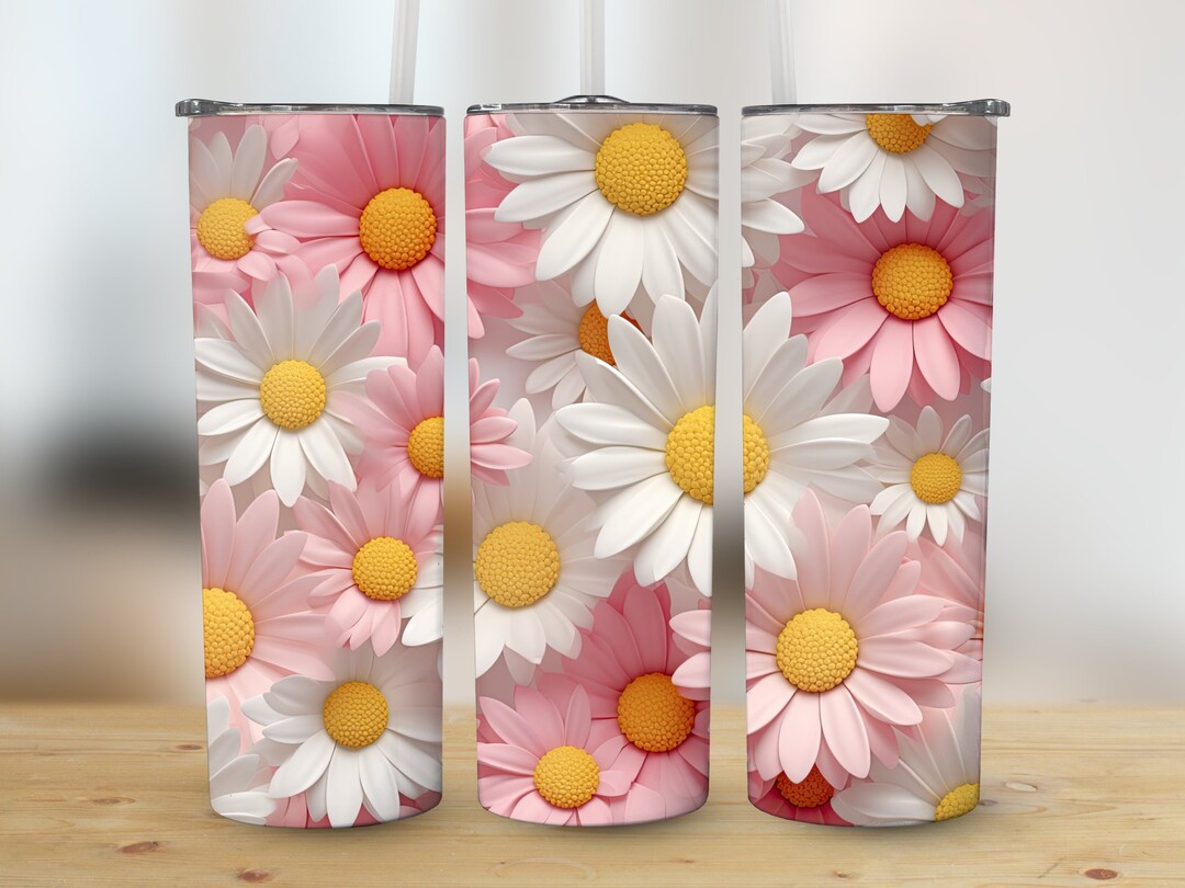 3D Pink White Daisies 20 Oz Skinny Tumbler Sublimation Design (digital ...