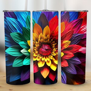 3D Rainbow Flower 20 oz Skinny Tumbler Sublimation Design Template Straight & Tapered Tumbler Wrap Instant Digital Download PNG
