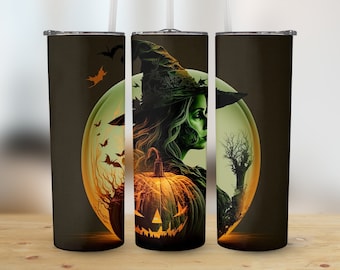 Halloween Witch Tumbler Wrap | 20oz Skinny Sublimation Design | Straight Tapered Digital Download PNG