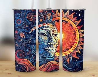 Sun Moon Tumbler Wrap Digitaler Download | 20 Unzen Skinny Sublimation PNG | Himmlische Boho Becher Design