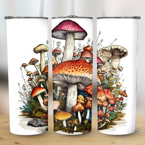 Pilze Fungi 20 Unzen Skinny Tumbler Sublimation Design Vorlage Gerader und konischer Becher Wrap Sofortiger digitaler Download PNG