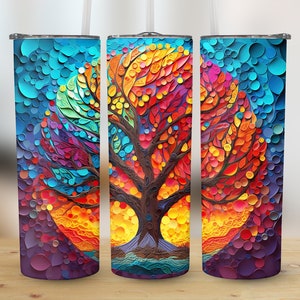 3D Tree of Life Fall 20 oz Skinny Tumbler Sublimation Design Template Straight & Tapered Tumbler Wrap Instant Digital Download PNG