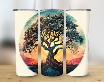 Tree of Life Tumbler Wrap Digital Download | 20oz Sublimation PNG | Boho Nature Art
