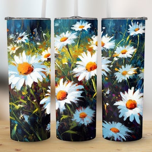 White Daisies Field 20 oz Skinny Tumbler Sublimation Design Template Straight & Tapered Tumbler Wrap Instant Digital Download PNG