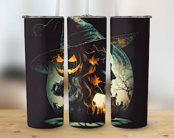 Halloween Witch Tumbler Wrap Digital Download | 20oz Skinny Sublimation PNG | Spooky Fall Design